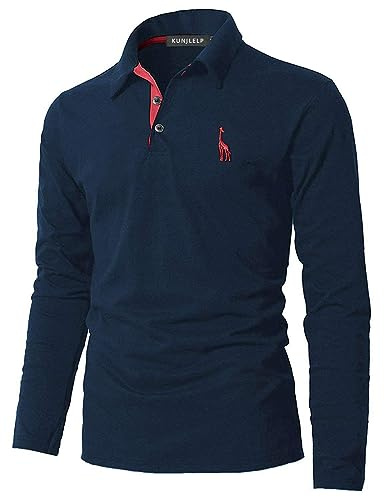 KUNJLELP Poloshirt Herren Langarm, T Shirts Männer, Hemd Herren Giraffe Stickerei T-Shirt Golf Sports Polo