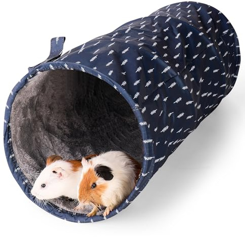 ONEJU Rabbit Tunnel - Guinea Pig Tunnel, Guinea Pig Tube, 2-Way Small Pet Play Tube, Folds Flat for Storage, Ideal for Adult Small Pets, Dark Blue, Leaf Pattern