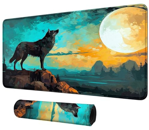 DIGTIALL Kortmatta för MTG & TCG lekmatta musmatta, 61 cm x 35 cm spelmatta för MTG RPG CCG samlarkort spel lekmattor bordsmatta perfekt för kortspel TV-spel datorkontor, vargmamma