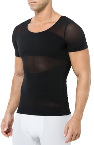 Casey Kevin Shapewear undertröja herr, kompressionströja herr, kroppsformare, magkontroll, undertröja herr, kompressionsunderkläder, linne, topp, män, Shapewear T-shirt, A2-svart, M