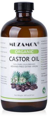 Castor Oil Organic Cold Pressed Unrefined Glass Bottle, 100% Pure and Hexane Free, Ideal for Castor Oil Pack, Skin Care, and Hair Growth, 16 Fl Oz