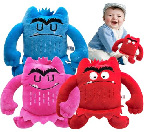 Bukezudang Farbenmonster Plushie, Emotionale Ressourcen für Kinder, Bunte Monster Plüschtier für eine fröhliche und unbeschwerte Stimmung, Lernspiel Zum Emotionalen Lernen Für Kinder(Rot, Blau, Rosa)