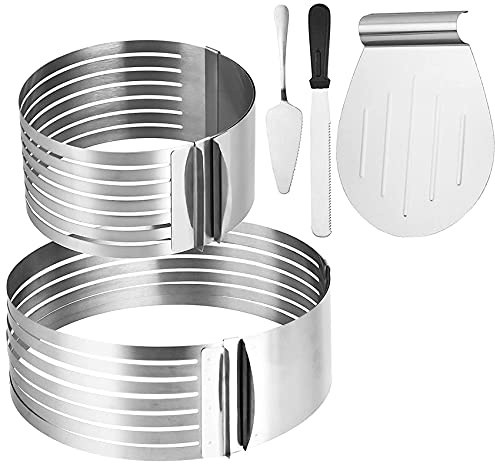 Acfthepiey 5Pcs Circular Cutter Baking Tool Kit,Stainless Steel Cake Slicing Accessory Adjustable Cake Ring Cake Slicer Baking Tool
