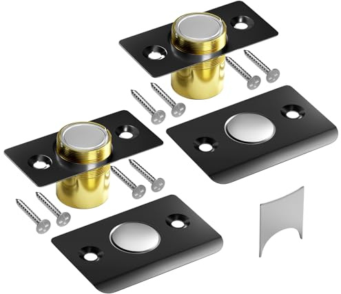Tonitrui Upgraded Strong Magnetic Door Catch, Replacement for Traditional Door Ball Catch, Quite & Easy to Install, Use for Top of Door, Closet Door, 2 Pack, Black