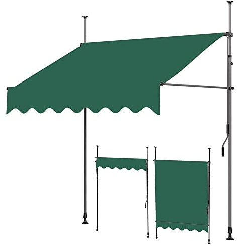 IBOWZ Store Banne Manuel Auvent Auvent Rétractable avec Pieds, Auvent Manuel De Patio Hauteur Réglable 200-300Cm, Pare-Soleil Extérieur Autoportant, Vert,L 11.5Ft