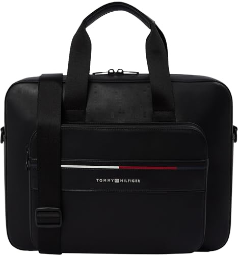 Tommy Hilfiger Herren Laptoptasche Foundation mit Außentasche, Schwarz (Black), Einheitsgröße