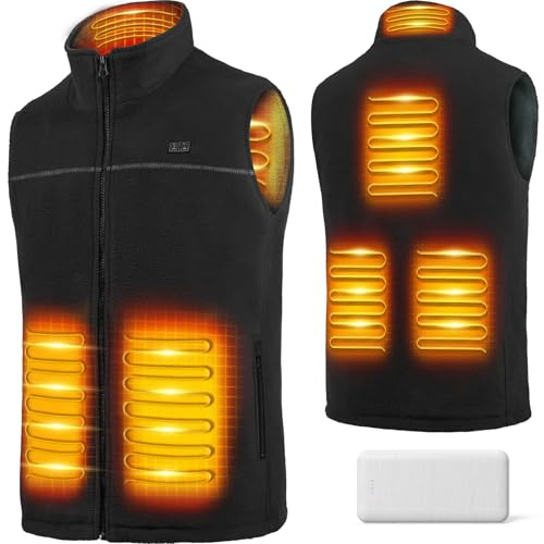 LABCOOL Gilet Chauffant Homme Femme - Veste Chauffante en Micro-polaire avec Chauffage 6 Zones et 3 Niveaux - Alimentation USB avec Powerbank 10000mAh - Lavable en Machine