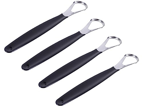 FRCOLOR Set Di Raschietti Per La Lingua Ergonomici in Acciaio Inossidabile 4 Pezzi Per La Pulizia Orale Profonda Strumento Per Raschiare La Lingua Gengive