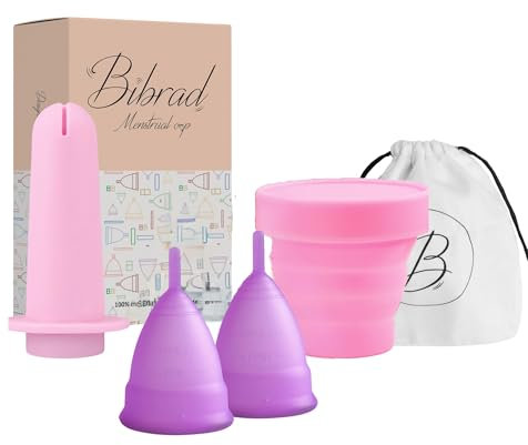 Bibrad Menstrual Cup – 2 Menstrual Cups Size L, Applicator, Sterilizer Cup and Cotton Carry Bag – 100% Soft Medical Grade Silicone Washable and Reusable (L-L+APPLICATOR)
