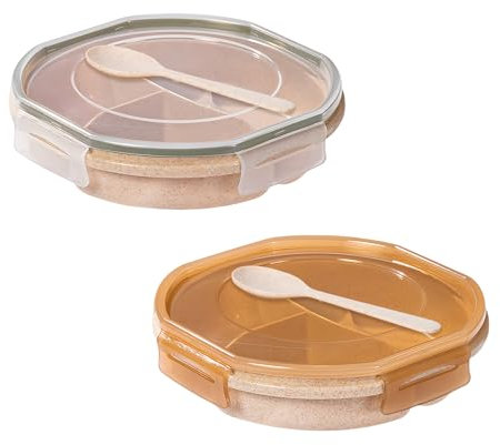 Set di 2 Stoviglie per Forno a Microonde, Piatto per Forno a Microonde, Stoviglie per Microonde, con 3 Scomparti e Coperchi, Cucchiaio, Lavabile in Lavastoviglie