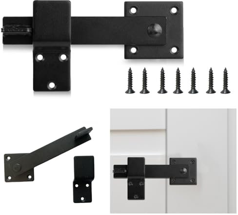 Chiavistello per porta esterna, grande, 15,2 cm, colore nero, con viti, per porta scorrevole