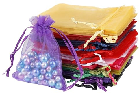 Jesustree Bolsa de Organza Coloridas, 100 Piezas Bolsitas de Organza Pequeñas Bolsas de Regalo con Cordón para Envoltura de Joyas, Boda Favores y Dulces (10 x 15cm)