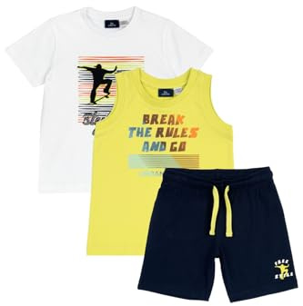 Chicco, Conjunto Niño, Set de Camiseta, Pantalón Corto y Camiseta Sin Mangas Fabricado con Algodón 100%, Ideales para Primavera y Verano, Ropa para Niños y Jóvenes