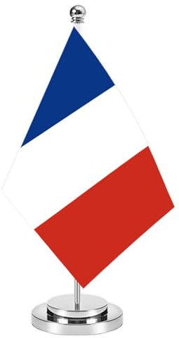 Frankreich Miniatur Schreibtisch Flagge Set, 8x5 Zoll französische kleine Flaggen mit 12 Zoll hellen Silber Flaggepole, Deluxe Dekorationen für Haus Büro Tagungstisch(France)