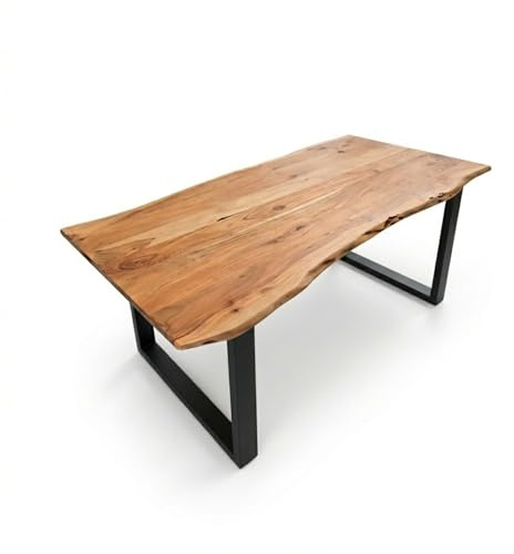Bett11 Esstisch 120x80 cm Akazie massiv Natur U-Gestell Schwarz