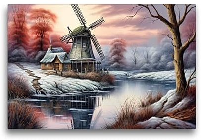 CALVENDO Premium Textil-Leinwand 45 x 30 cm Querformat Windmühle im ersten Frost | Wandbild, HD-Bild auf Keilrahmen, Wanddekoration, Kunstdruck von Sabine Löwer