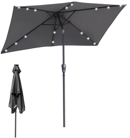 Eulenke Parasol de jardin, protection UV, en polyester, imperméable et résistant aux taches, parasol de marché sans support, anthracite, 1,4x2,1m mit LED, 30° verstellbar