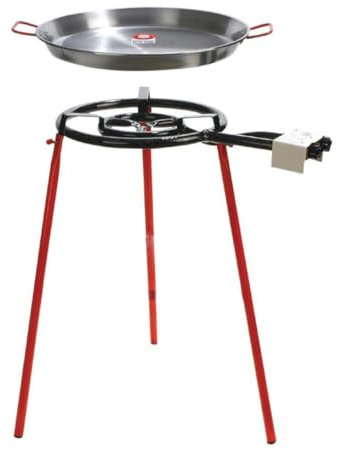 Paella Cooking Kit, Set: 70cm Paella Pan + Paella Gas Burner Triple Ring 400mm + Reinforced Paella Burner Tripod + Gas Regulator and 1,5m Hose