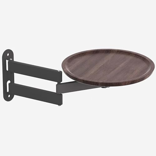 30cm Wandtisch Runder Klappbar, Einziehbarer Klappbarer Couchtisch, An Der Wand Montierter Kleiner Tisch, Mobiler Kleiner Wandtisch Aus Holz, Ständer aus Metall, Sofa-Beistelltisch(Black+walnut)