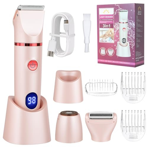 Cozary Rasoio Elettrico Donna,3 In 1 Depilatore Corpo,Rasoio Elettrico Impermeabile,Rasoio Intimo a Secco e Bagnato,Rasoio Parti Intime Donna per Viso, Corpo, Soprocciglia e Inguine
