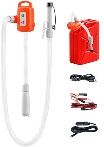 Electric Fuel Transfer Pump, Auto-Stop Sensor Portable Liquid Pump 2.4 GPM for Gasoline, Diesel, Oil, Non-potable Water Built in Long-life Brushless Motor, Leak-proof Hose, 2000mAh Li-ion Battery