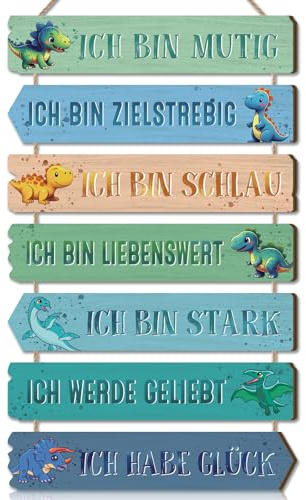 CHDITB Inspirierende Kinder Schlafzimmer Dekoration,Dinosaurier Inspirierende Wandbilder,Jungen Mädchen Schlafzimmer Wanddekor,Schild mit Spruch,Ich Bin Muig Motivierende Bilder Motivierende Wandkunst