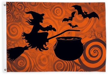 Drapeaux de sorcière pour extérieur, balai, chaudron festif, Halloween, bannière décorative pour extérieur, balcon, terrasse, jardin, entrée, maison, 9,1 x 1,5 m