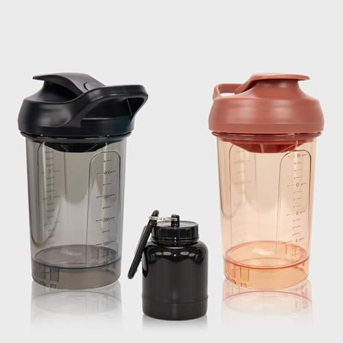 CREAWELLAY Protein Shaker Bottle, Leakproof Protein Cup for Gym, Fitness & Supplements (2pack,Black&Orange)