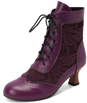 Generisch Foreign Trade Large Size Autumn Women's Boots Lace Up Thick Heel Lace Boots Western Boots, purple, 9 UK