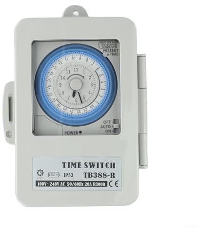 HanOaki 20A Mechanical Timer Switch, Waterproof 24-Hour Programmable, 100-250V AC for Outdoor Lighting Pumps