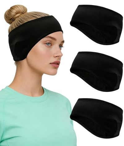 Yotlein Stirnband Herren Damen Winter 3 Stück Schwarz, Einheitsgröße, Winddicht und warm, Rutschfest und stabil, für Joggen Laufen Wandern Fahrrad und Motorrad Fahren