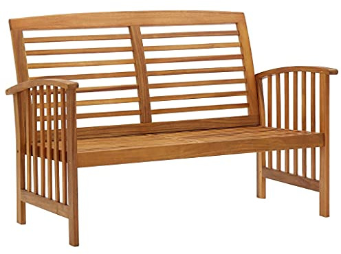IBUQDDV Gartenbank 119 cm Massivholz Akazie mit Ölbeschichtung, Stabile Outdoor-Bank für hohen Sitzkomfort, Langlebige Holz Gartenmöbel mit Rückenlehne und Armlehnen, Einzigartige