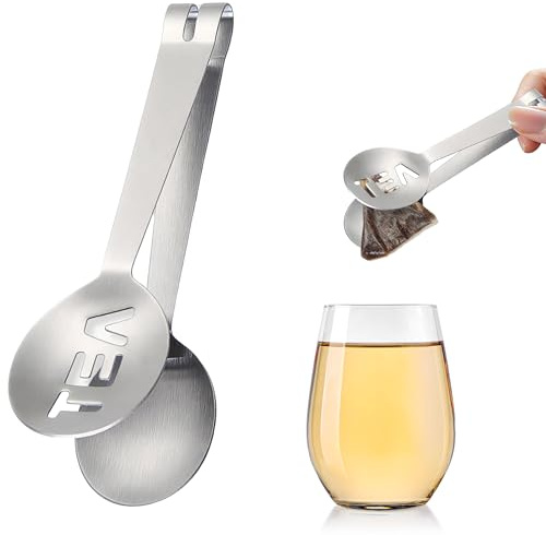 Pinzas Bolsas Té Acero Inoxidable Multiusos Cocina | Pinza exprimidora con colador y cuchara integrada para té, azúcar, hielo y decoración de bebidas.