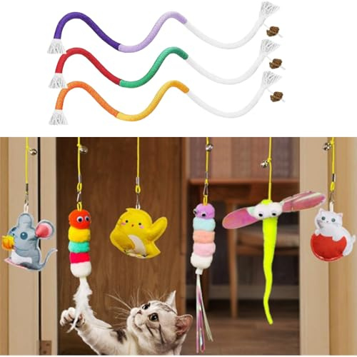 Juego de 9 juguetes para gatos,incluyendo 3 juguetes para morder gatos,5 juguetes elásticos de plumas,juguetes interactivos para la dentición de gatitos,juguetes para morder y juguetes de caza.
