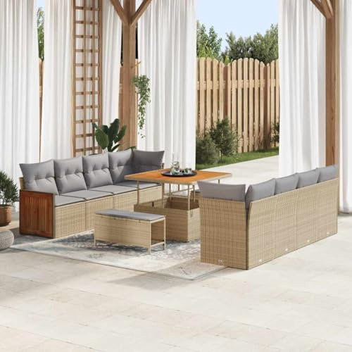 Frdhee Petit canapé, salon de jardin, 11 pièces, beige, 100 x 100 x 71 cm, en polyrotin, groupe de bancs d'angle pour balcon, terrasse, arrière-cour