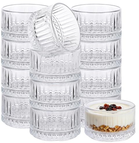 Ghligna 12PCS Glass Dessert Bowls, 250ml Glass Trifle Bowl, Small Dessert Glasses Bowls Suitable for Salad, Sundae Ice Cream, Pudding, Yogurt, Cereal, Snack
