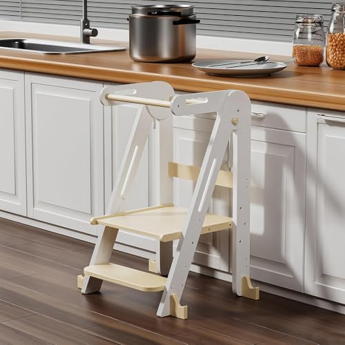 Klappbarer Toddler Tower Tritthocker Höhenverstellbar (Weiß)