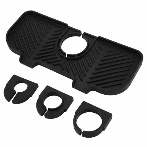 PET Snap-On Faucet Mat Kitchen Sink Splash Guard with Drain Lip 2 Sizes Hole Options Non-Slip Drip Catcher Tray Water-Absorbing Silicone Sink Tap Protector Organizer for Bathroom Countertop (B)