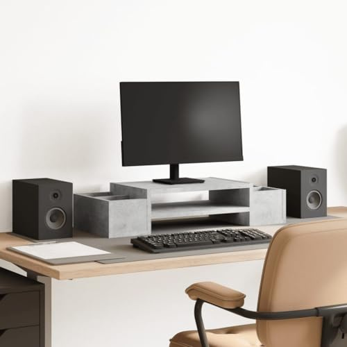 Zentexion Monitorställ betonggrått trämaterial 70 x 27 x 15 cm med förvaringsfack ergonomiskt utrymmesbesparande för kontorsbord spelbord hemmakontor arbetsrum