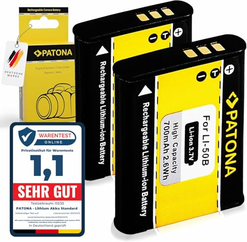 PATONA 2X Batterie Li-50B Rechange pour Olympus Li50B Pentax D-Li92 DLi92 Compatible avec Pentax WG1 WG8 WG10 Olympus mju 1010 1020 1030 SW 9000 9010 Tough 6000 8000 SZ10 SZ11 SZ14 TG2 TG630