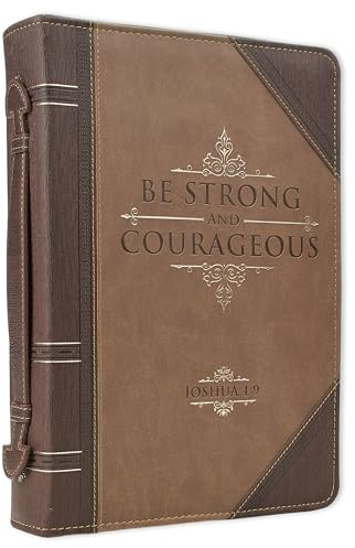 Christian Art Gifts Klassische Bibelhülle für Herren, Be Strong and Courageous Joshua 1:9, braunes Kunstleder, groß