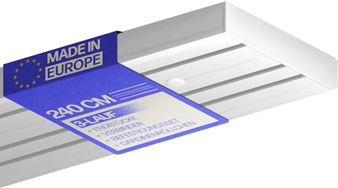 Bestlivings binario per tende (240cm / 3 vie), set completo - Set di montaggio (viti, tasselli e coprifori), copertura laterale, rotoli di tende