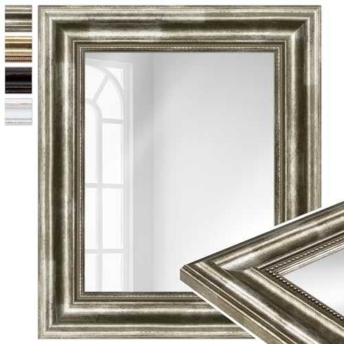 WANDStyle Kleiner Spiegel Silber, Kleiner Wandspiegel Vintage 34x40 cm | Barock Spiegel, Hängespiegel klein, Badspiegel Holz, Flurspiegel Wand, Standspiegel, H550 - Made in Germany
