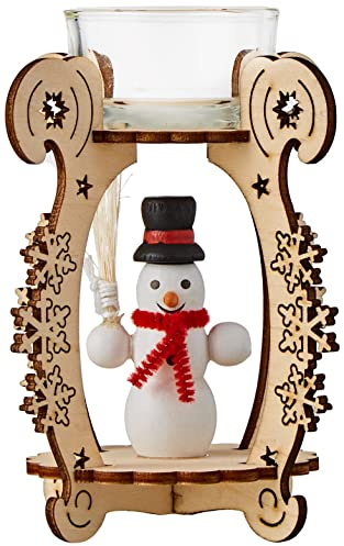 HGD Schneemann und Winter Kinder Kerzenhalter, Holz, Weiß, 10 x 10 x 12 cm