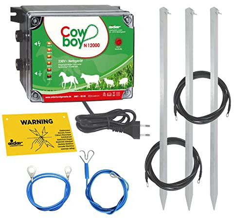 Eider Weidezaungerät Cowboy N 12000 + Erdung & Anschluss - 12.000 Volt Gerät - für sehr Langen Elektrozaun geeignet - Alles notwendige enthalten!