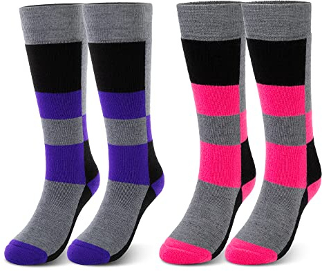 LULLABY KIDS Snow Ski Socks Full Terry Warm Skiing Socks for Kids Snow Socks Thermal Socks For Kids Boys Ski Socks, 2 Pairs Diamond, 6-8 Years