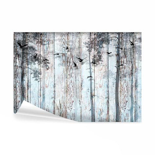 decomonkey Fototapete Holz, 350x256 cm, XL, Holz Holzoptik Baum Vogel Natur | Schlafzimmer, Wohnzimmer, Tapete, Wandbild, Bild, Tapeten, Wandtapete, Wand