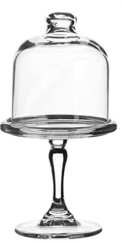 Pasabahce Mini expositor de pastelería de pie redondo de cristal transparente con campana de cristal