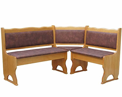 k koma Polster Eckbank Kiefer Holz, Alder Farbe mit Polsterung MASSIVHOLZ - NEU ÖKOLEDER BRAUN (100 x 140)