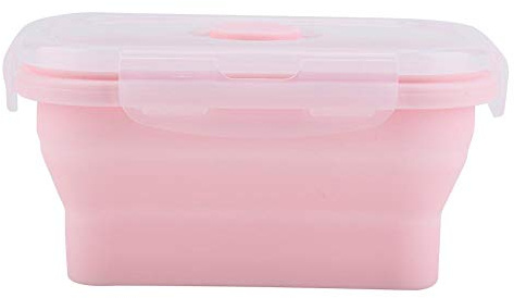 Wandisy Faltbare Frischhalteboxen, Frischhaltedosen Brotdosen aus Silikon - Faltbare Brotbox Leicht zu Reinigen & Tragen & Mikrowellengeeignet in 4 Größen für Schule Arbeit Picknick (500ML-Rosa)